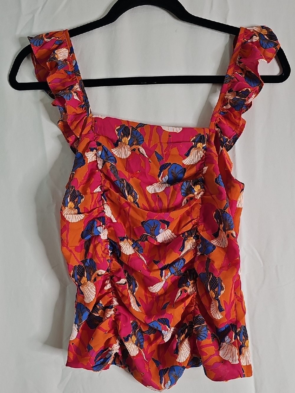Rose & Olive Orange and Hot Pink Floral Smocked Top